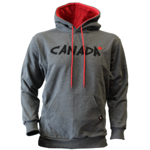 Grey Hoody – Red Trim and Black Logo