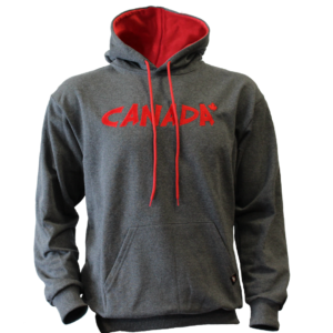 Grey Hoody – Red Trim and Red Logo
